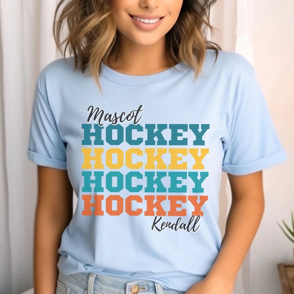 Personalized Hockey Hockey Hockey Shirt With Mascot and Hockey Player Name on a Unisex T-Shirt