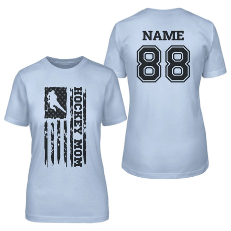 Hockey Mom Vertical Flag With Hockey Player Name on a Unisex T-Shirt with a Black Graphic
