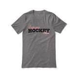 Custom Hockey Mascot and Hockey Player Name on a Unisex T-Shirt with a Black Graphic