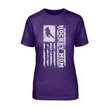 Hockey Mom Vertical Flag on a Unisex T-Shirt with a White Graphic