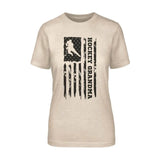 Hockey Grandma Vertical Flag on a Unisex T-Shirt with a Black Graphic