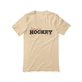 Custom Hockey Mascot and Hockey Player Name on a Unisex T-Shirt with a Black Graphic