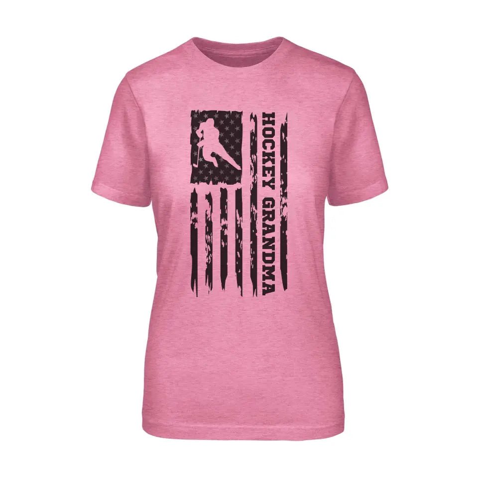 Hockey Grandma Vertical Flag on a Unisex T-Shirt with a Black Graphic