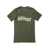 Custom Hockey Mascot and Hockey Player Name on a Unisex T-Shirt with a White Graphic