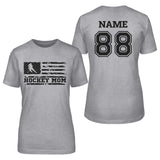 Hockey Mom Horizontal Flag With Hockey Player Name on a Unisex T-Shirt with a Black Graphic