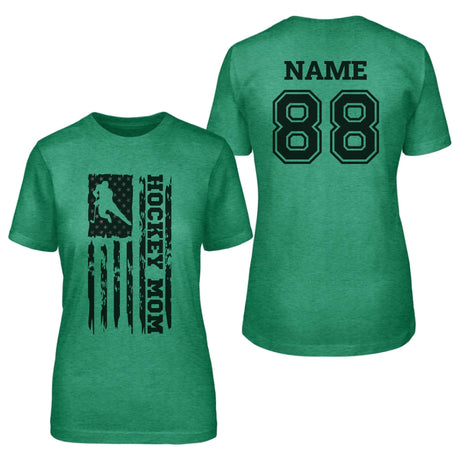 Hockey Mom Vertical Flag With Hockey Player Name on a Unisex T-Shirt with a Black Graphic