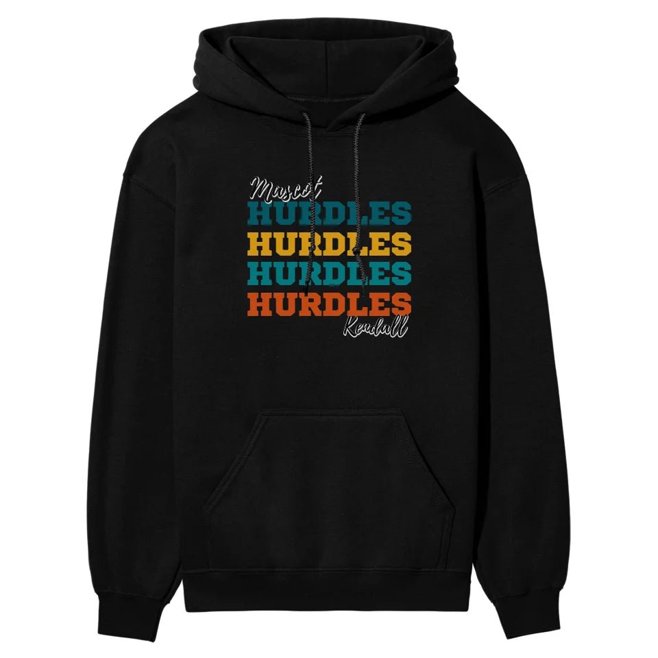 Personalized Hurdles Hurdles Hurdles on a Hoodie With Mascot and Hurdler Name on a Hoodie