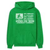 Hurdles Mom Horizontal Flag on a Hoodie with a White Graphic