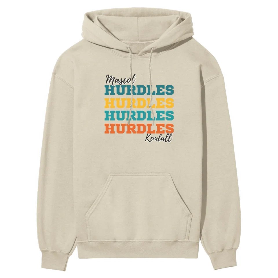 Personalized Hurdles Hurdles Hurdles on a Hoodie With Mascot and Hurdler Name on a Hoodie