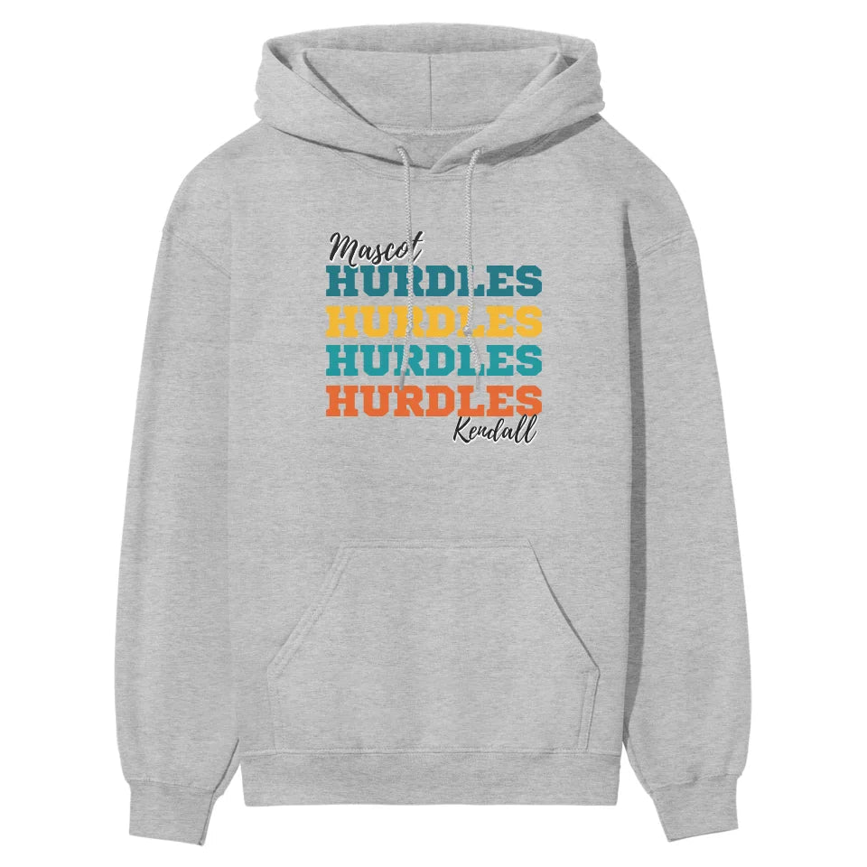 Personalized Hurdles Hurdles Hurdles on a Hoodie With Mascot and Hurdler Name on a Hoodie