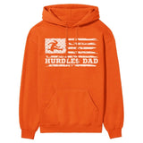 Hurdles Dad Horizontal Flag on a Hoodie with a White Graphic