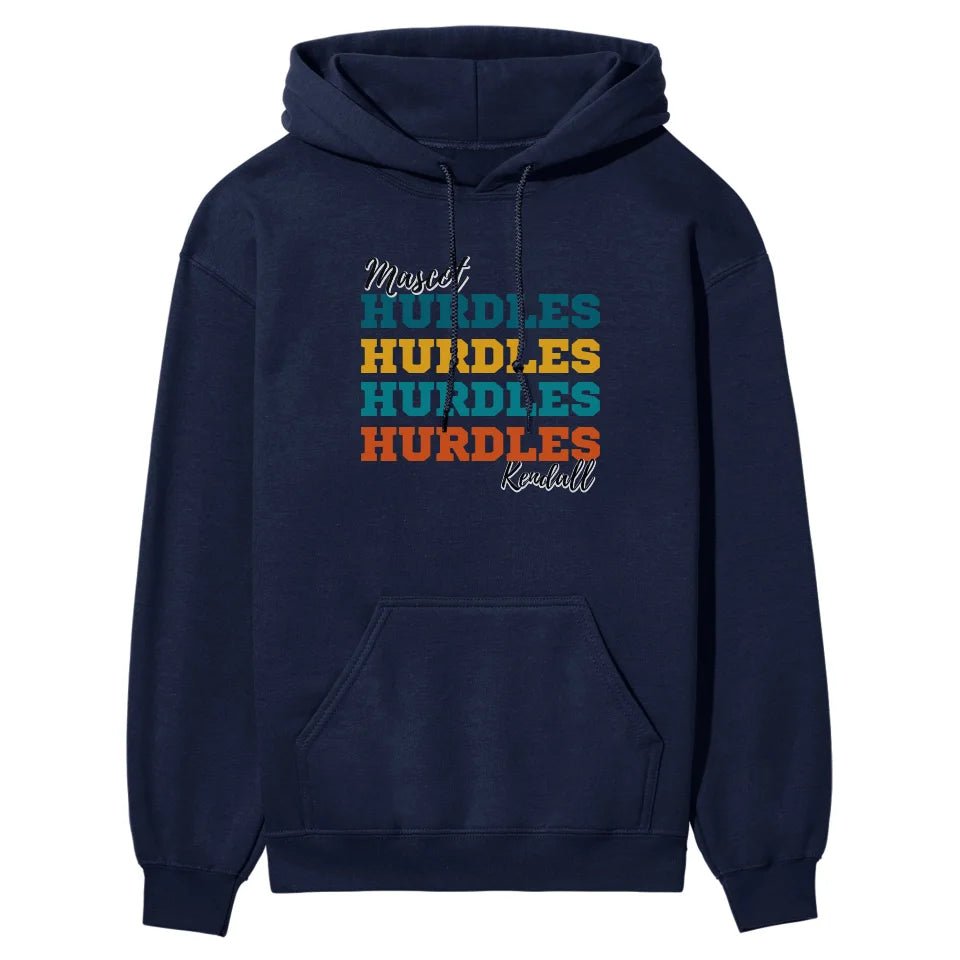 Personalized Hurdles Hurdles Hurdles on a Hoodie With Mascot and Hurdler Name on a Hoodie