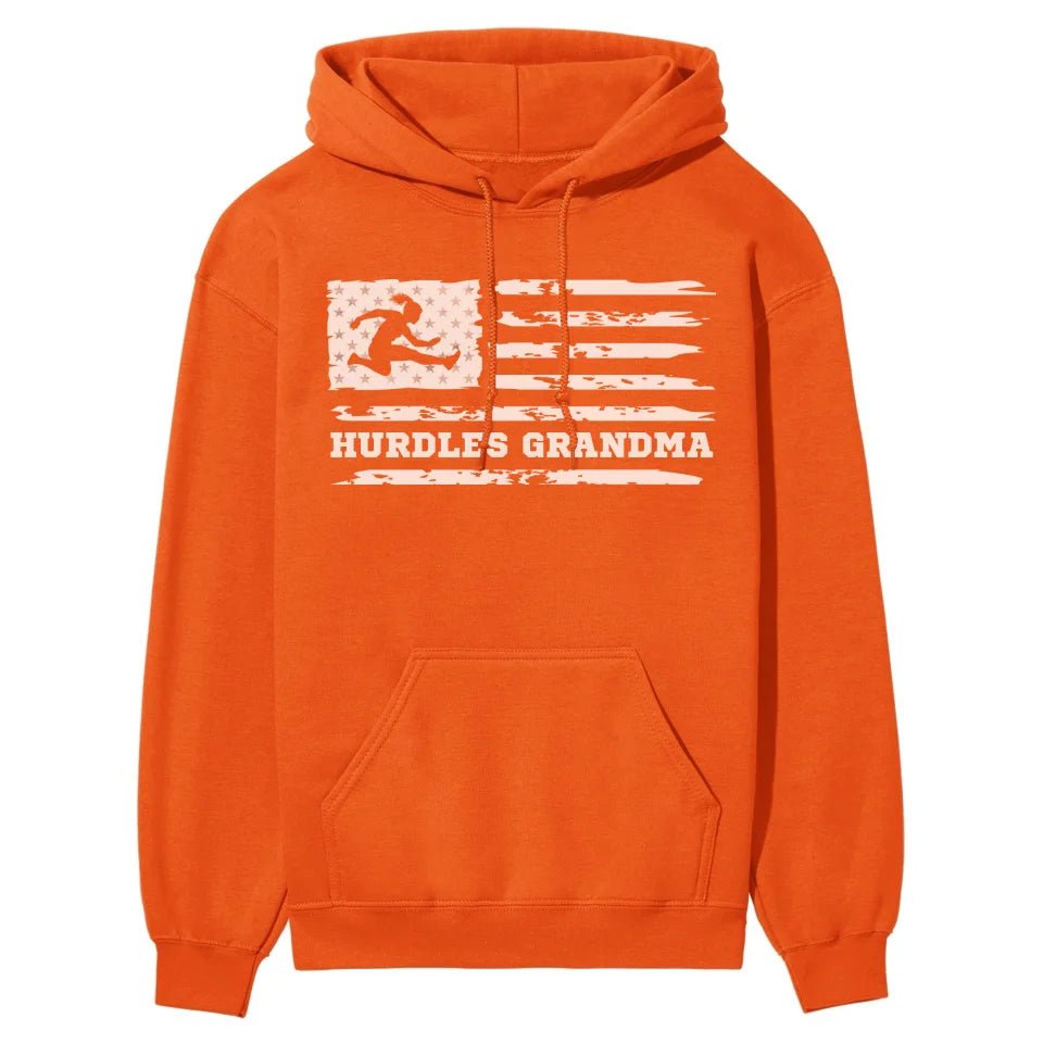 Hurdles Grandma Horizontal Flag on a Hoodie with a White Graphic