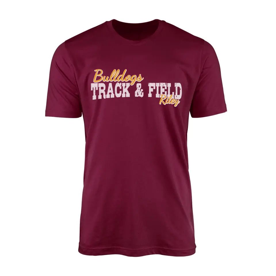 Custom Hurdles Mascot and Hurdler Name on a Men's T-Shirt with a White Graphic