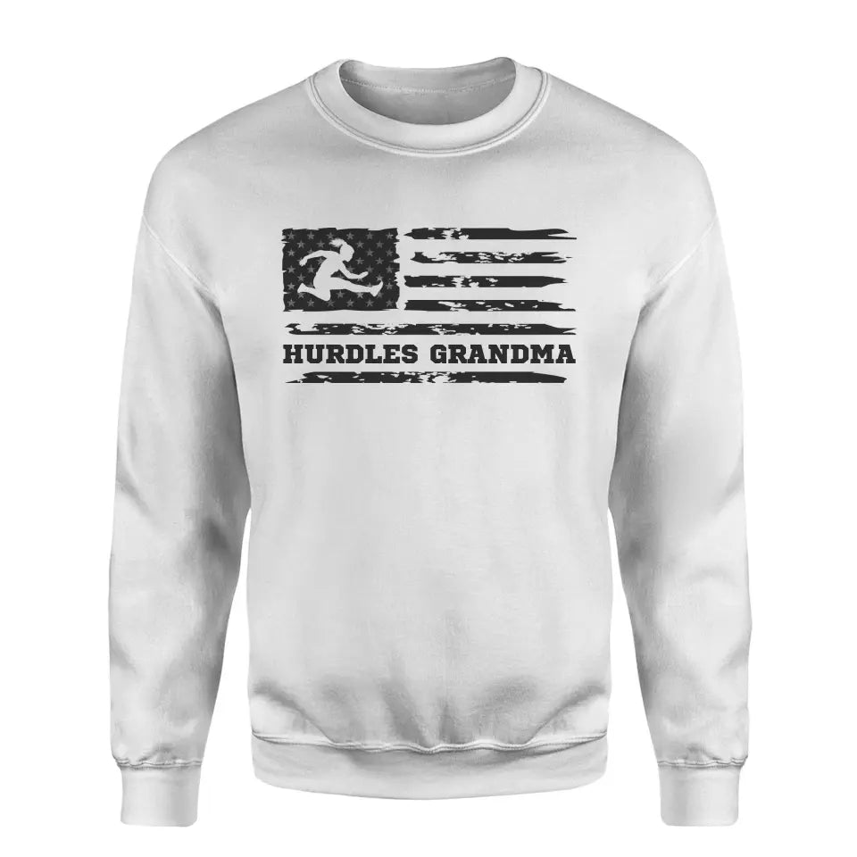 Hurdles Grandma Horizontal Flag on a Sweatshirt with a Black Graphic