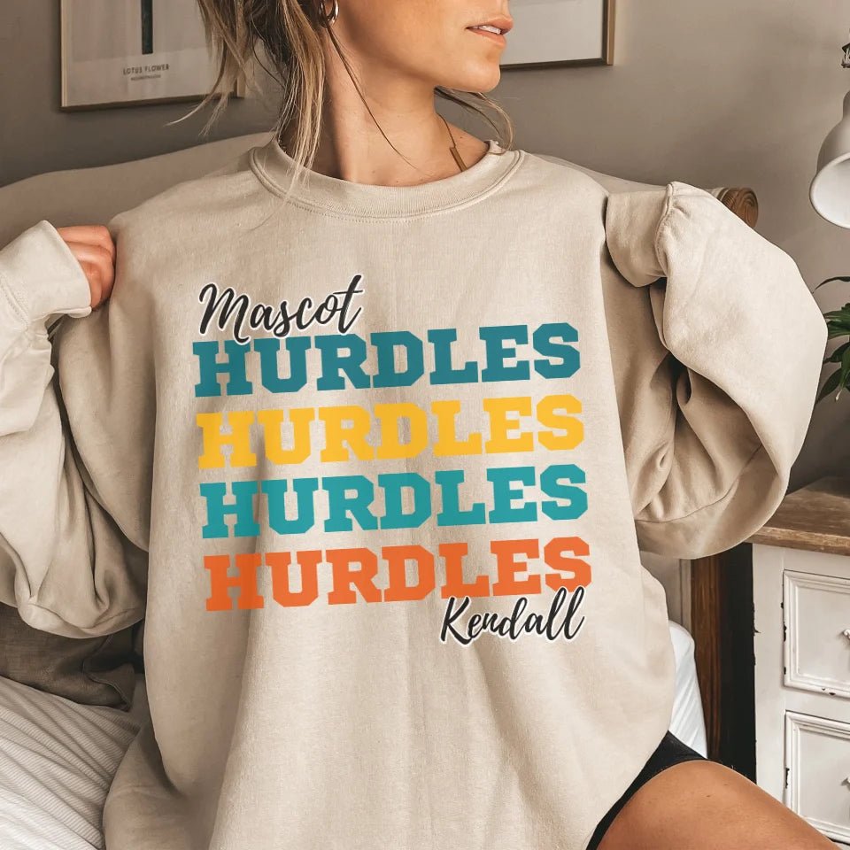 Personalized Hurdles Hurdles Hurdles on a Sweatshirt With Mascot and Hurdler Name on a Sweatshirt