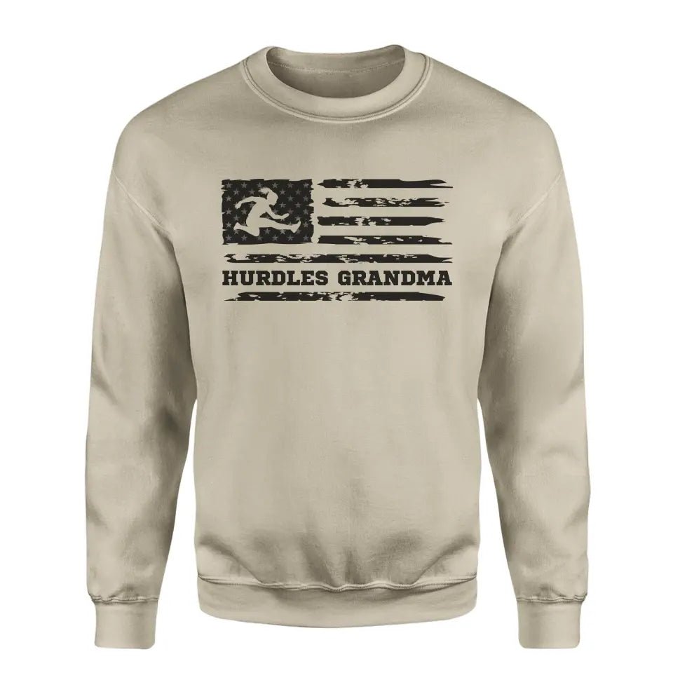 Hurdles Grandma Horizontal Flag on a Sweatshirt with a Black Graphic