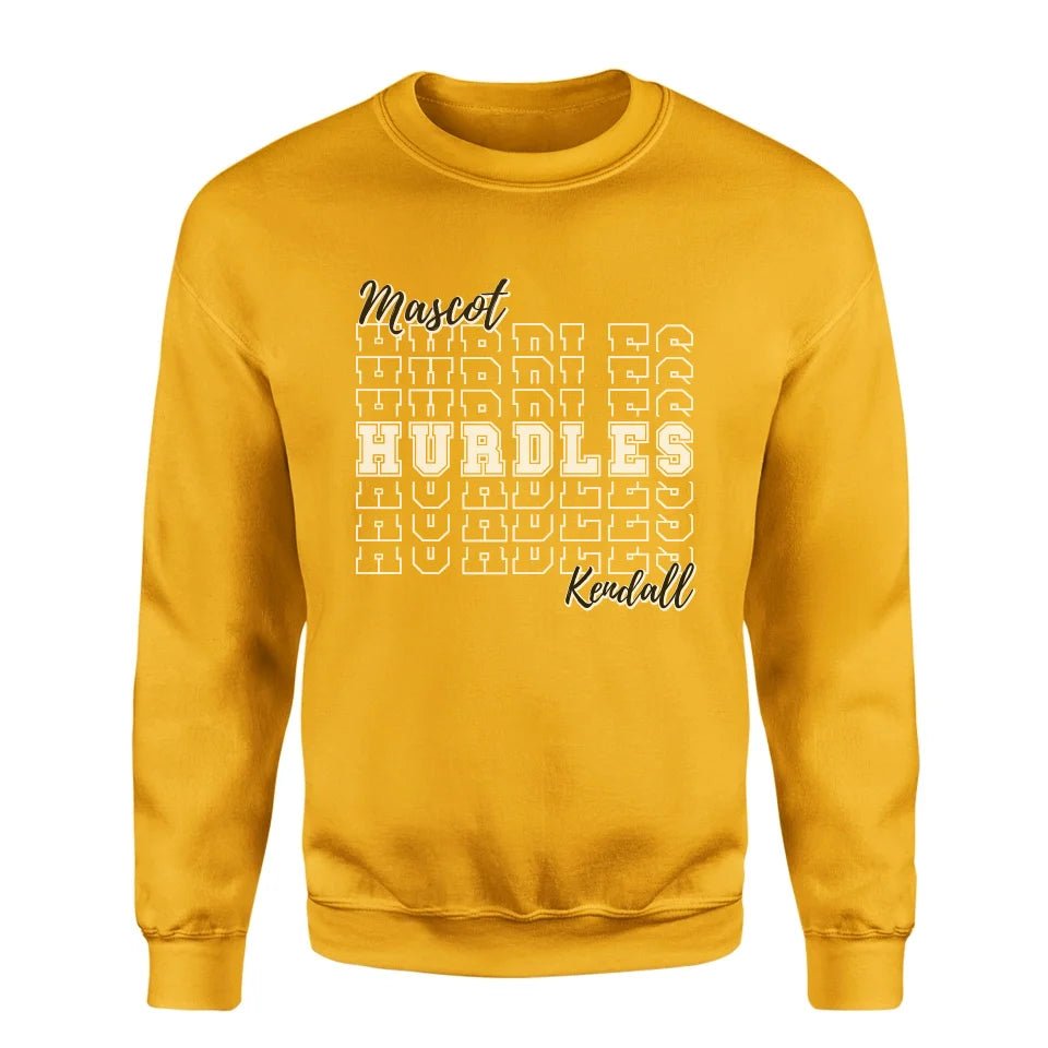 Custom Hurdles on a Sweatshirt With Mascot and Hurdler Name on a Sweatshirt