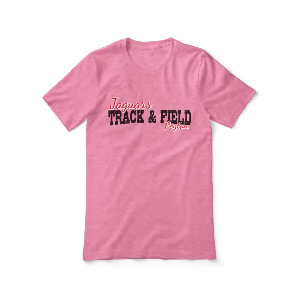 Custom Hurdles Mascot and Hurdler Name on a Unisex T-Shirt with a Black Graphic