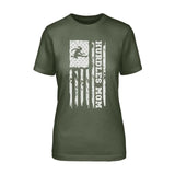 Hurdles Mom Vertical Flag on a Unisex T-Shirt with a White Graphic