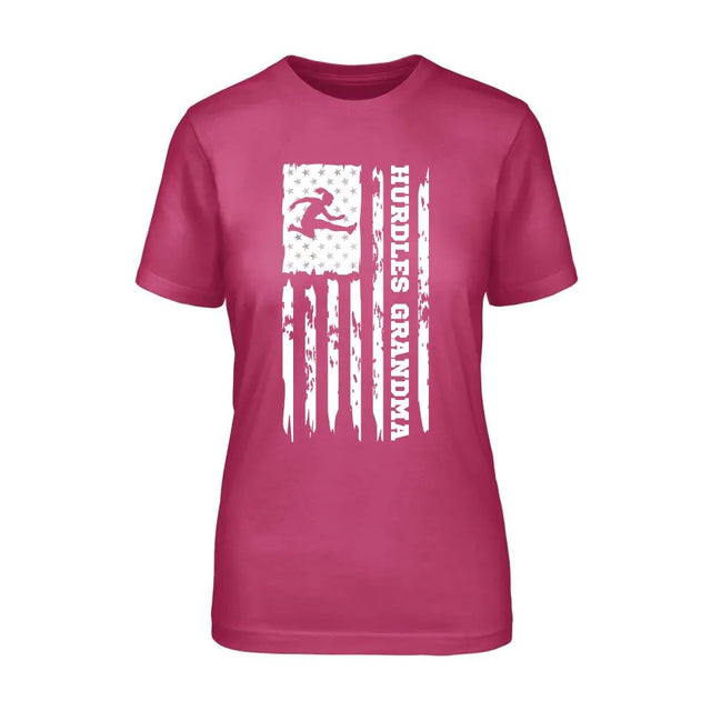 Hurdles Grandma Vertical Flag on a Unisex T-Shirt with a White Graphic