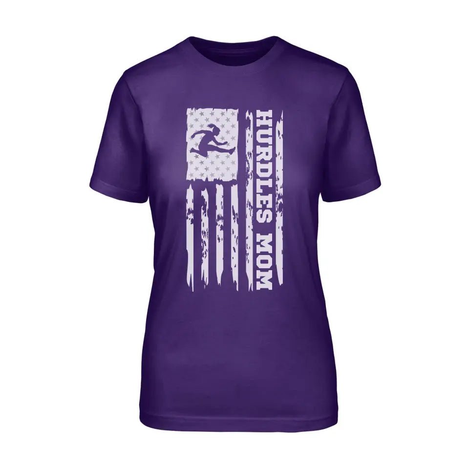 Hurdles Mom Vertical Flag on a Unisex T-Shirt with a White Graphic