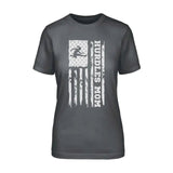 Hurdles Mom Vertical Flag on a Unisex T-Shirt with a White Graphic