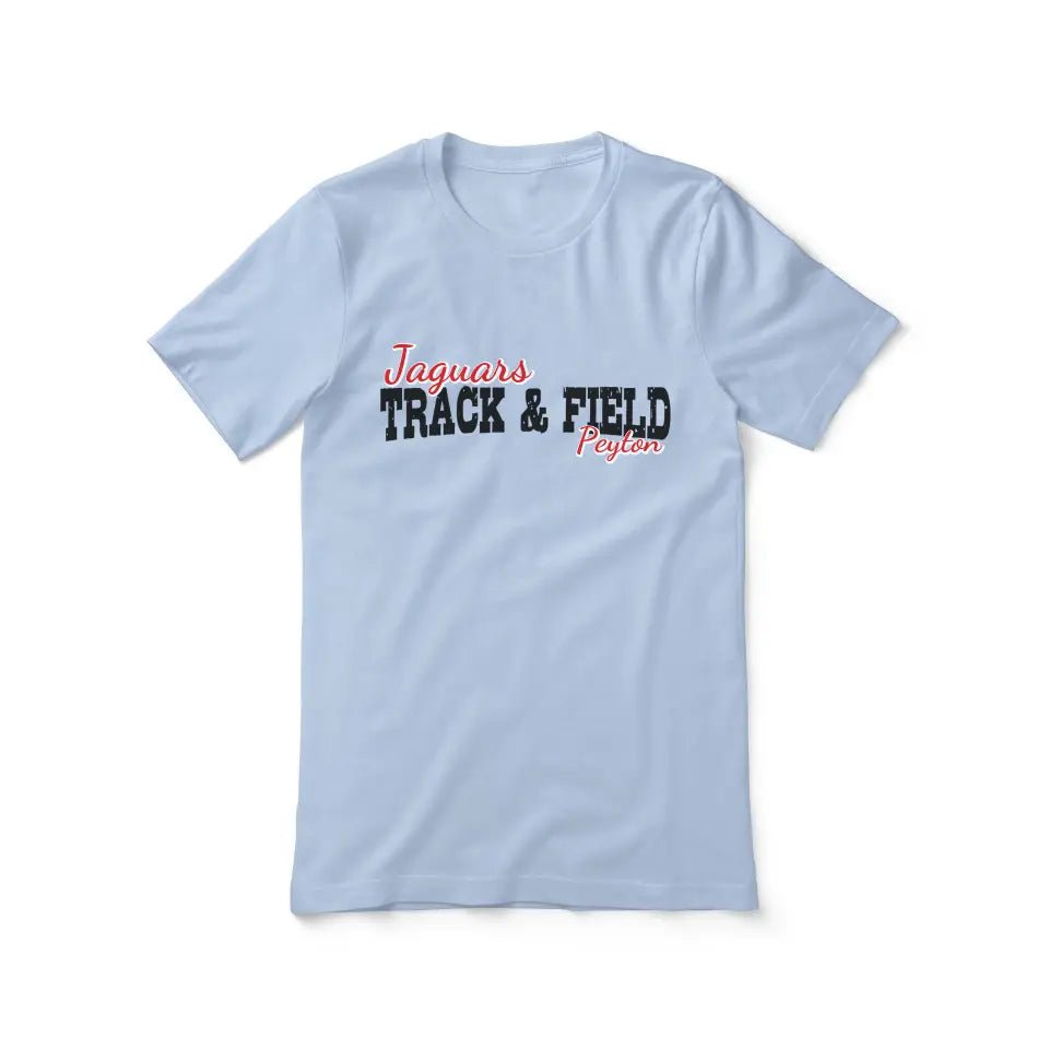 Custom Hurdles Mascot and Hurdler Name on a Unisex T-Shirt with a Black Graphic