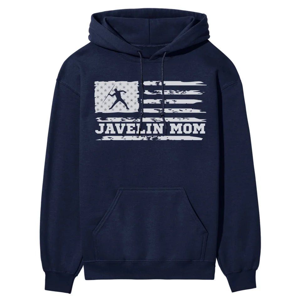 Javelin Mom Horizontal Flag on a Hoodie with a White Graphic