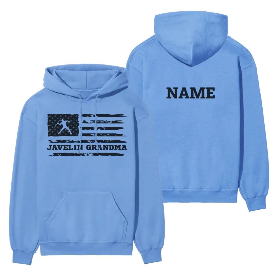 Javelin Grandma Horizontal Flag With Javelin Thrower Name on a Hoodie with a Black Graphic