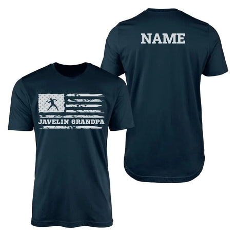 Javelin Grandpa Horizontal Flag With Javelin Thrower Name on a Men's T-Shirt with a White Graphic