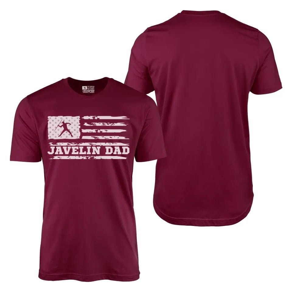 Javelin Dad Horizontal Flag With Javelin Thrower Name on a Men's T-Shirt with a White Graphic