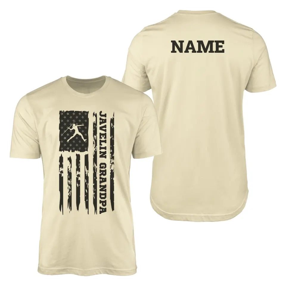 Javelin Grandpa Vertical Flag With Javelin Thrower Name on a Men's T-Shirt with a Black Graphic