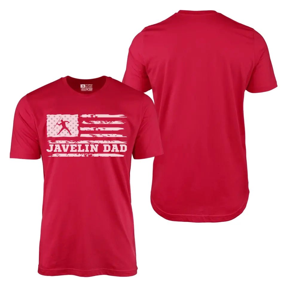 Javelin Dad Horizontal Flag With Javelin Thrower Name on a Men's T-Shirt with a White Graphic
