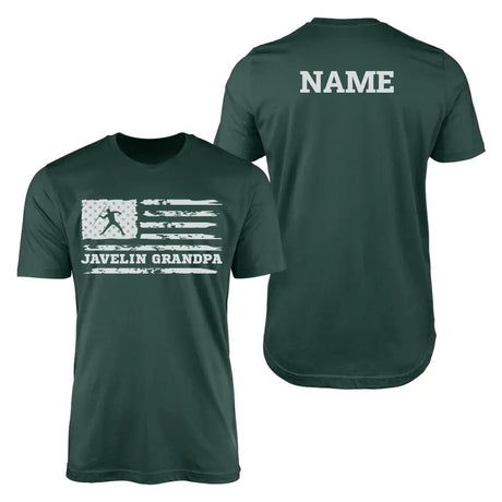 Javelin Grandpa Horizontal Flag With Javelin Thrower Name on a Men's T-Shirt with a White Graphic