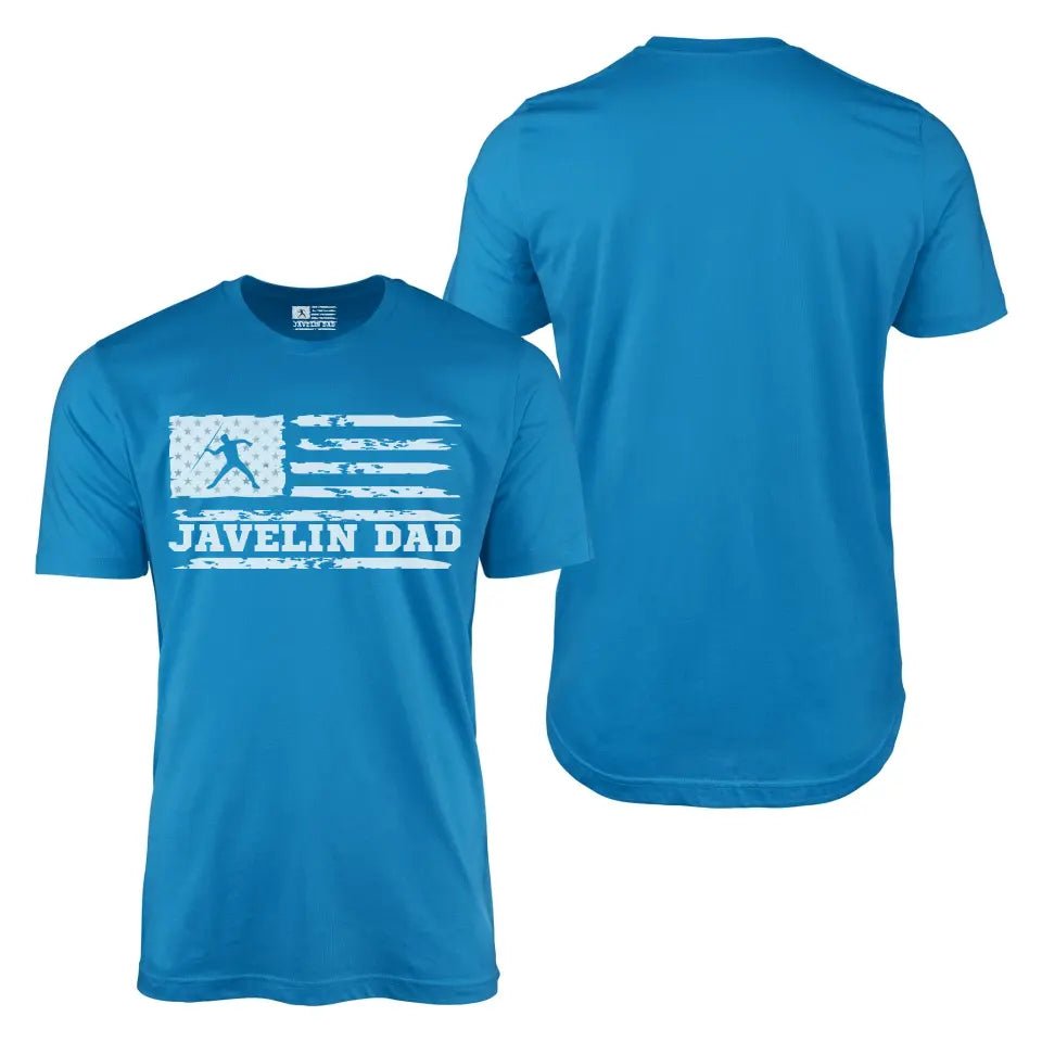 Javelin Dad Horizontal Flag With Javelin Thrower Name on a Men's T-Shirt with a White Graphic