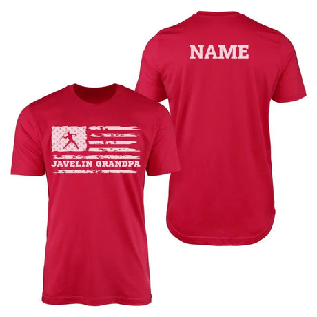 Javelin Grandpa Horizontal Flag With Javelin Thrower Name on a Men's T-Shirt with a White Graphic
