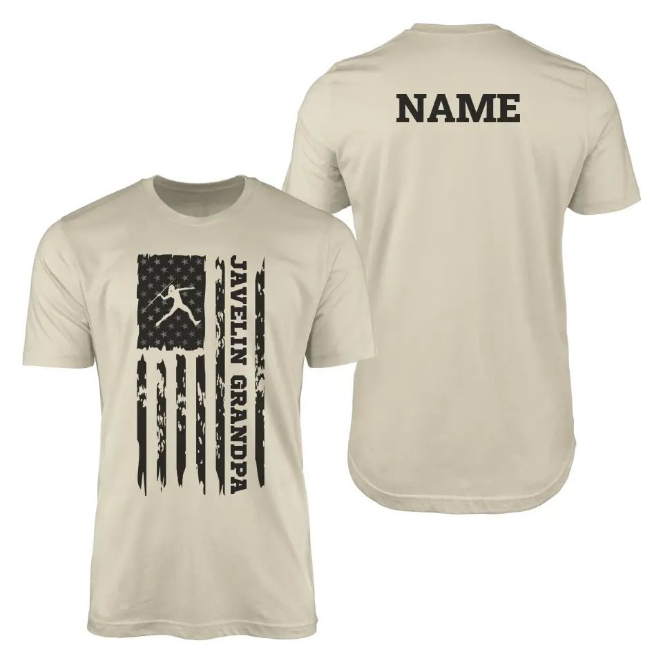 Javelin Grandpa Vertical Flag With Javelin Thrower Name on a Men's T-Shirt with a Black Graphic
