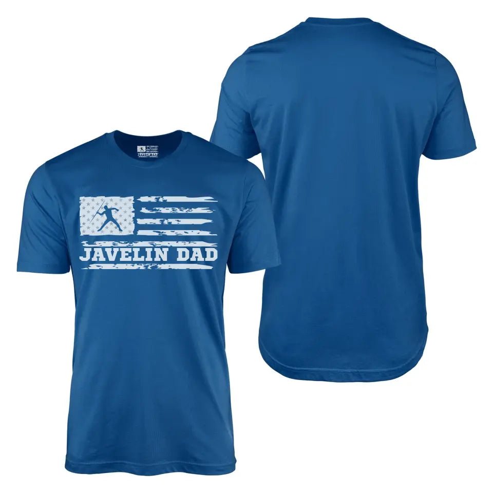 Javelin Dad Horizontal Flag With Javelin Thrower Name on a Men's T-Shirt with a White Graphic
