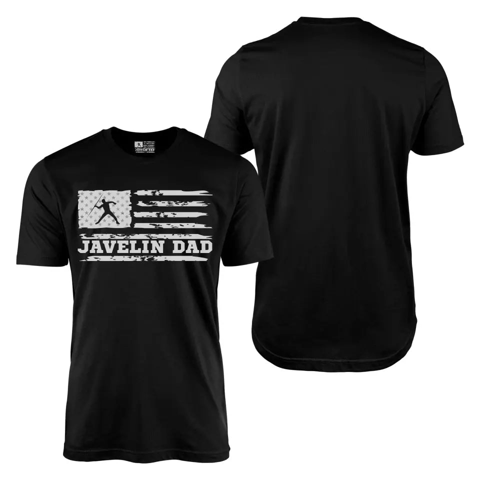 Javelin Dad Horizontal Flag With Javelin Thrower Name on a Men's T-Shirt with a White Graphic