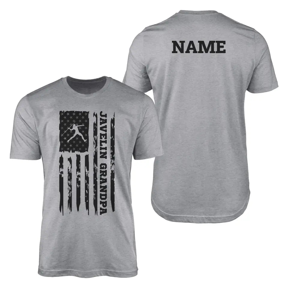 Javelin Grandpa Vertical Flag With Javelin Thrower Name on a Men's T-Shirt with a Black Graphic