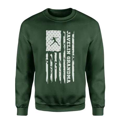 Javelin Grandma Vertical Flag on a Sweatshirt with a White Graphic