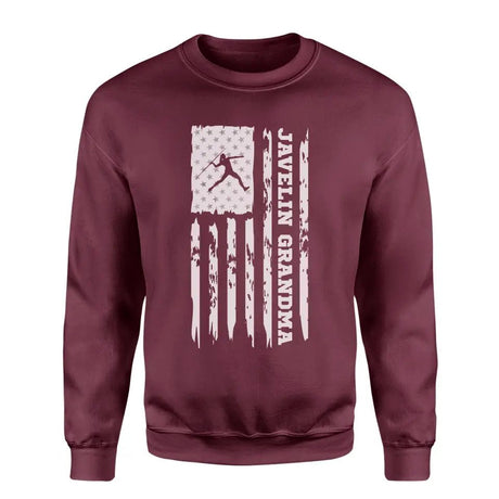 Javelin Grandma Vertical Flag on a Sweatshirt with a White Graphic