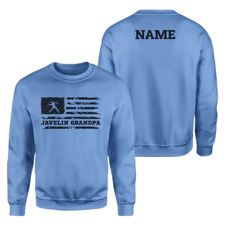 Javelin Grandpa Horizontal Flag With Javelin Thrower Name on a Sweatshirt with a Black Graphic