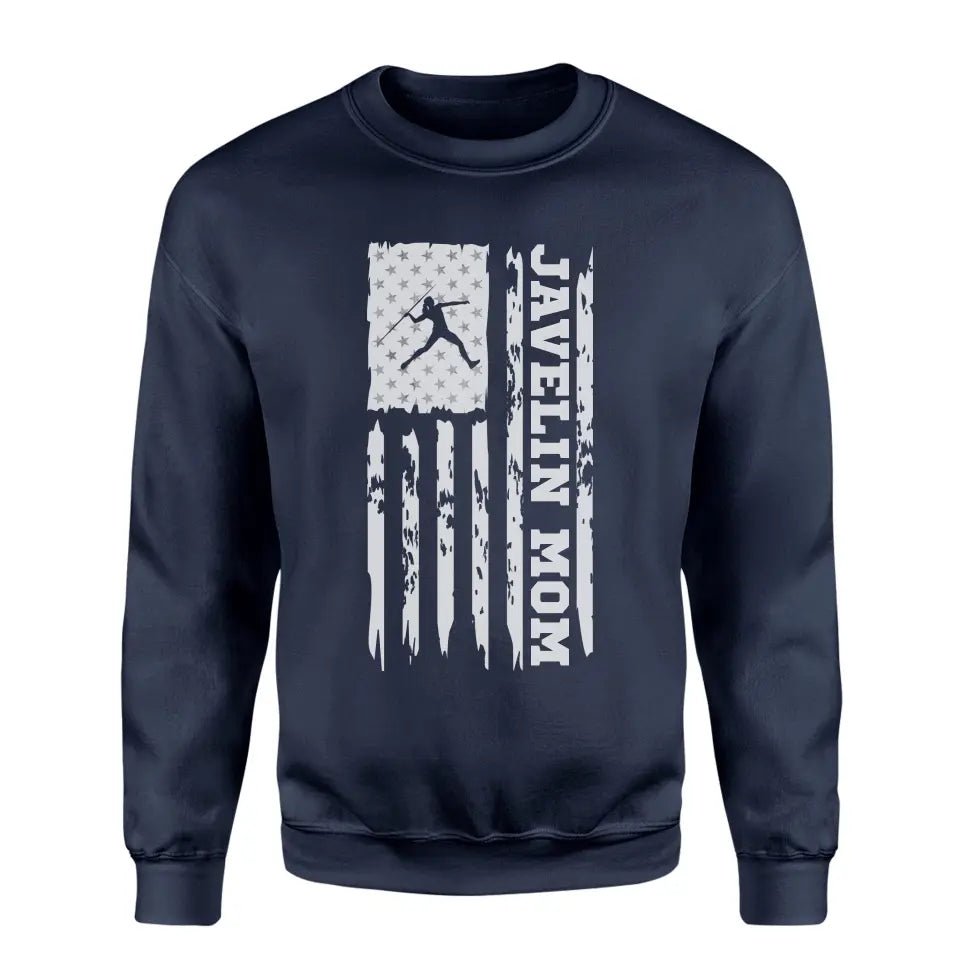 Javelin Mom Vertical Flag on a Sweatshirt with a White Graphic