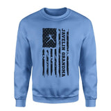 Javelin Grandma Vertical Flag on a Sweatshirt with a Black Graphic