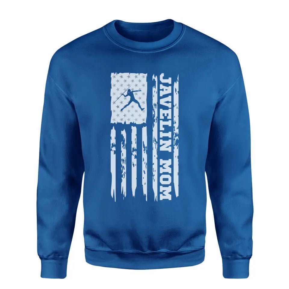 Javelin Mom Vertical Flag on a Sweatshirt with a White Graphic