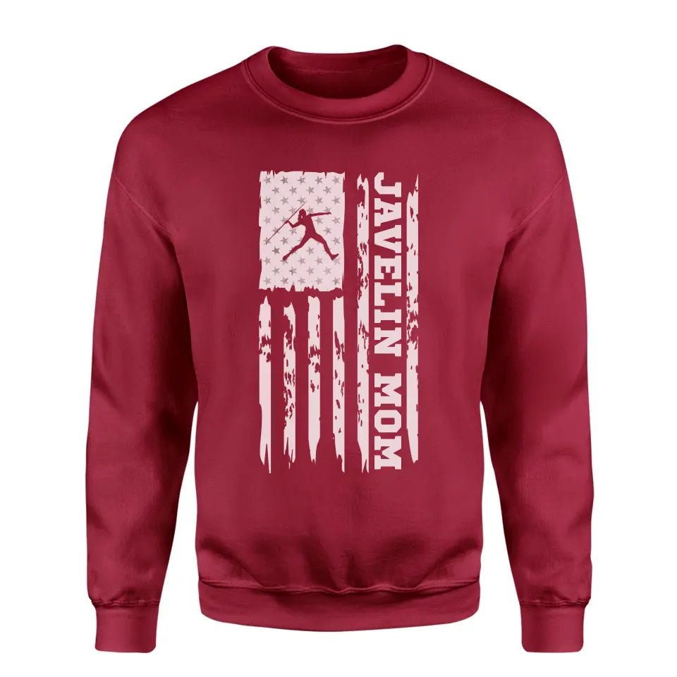 Javelin Mom Vertical Flag on a Sweatshirt with a White Graphic
