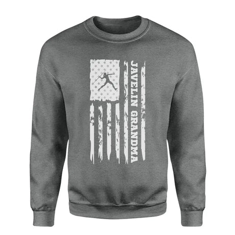 Javelin Grandma Vertical Flag on a Sweatshirt with a White Graphic