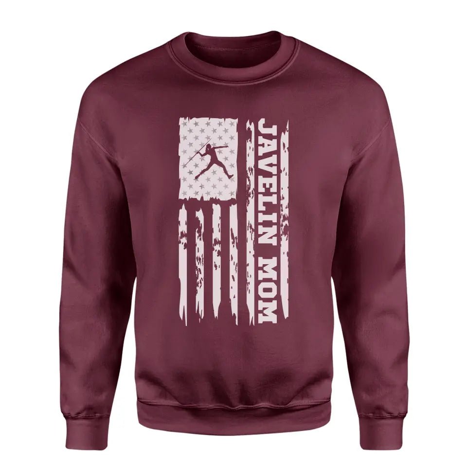 Javelin Mom Vertical Flag on a Sweatshirt with a White Graphic
